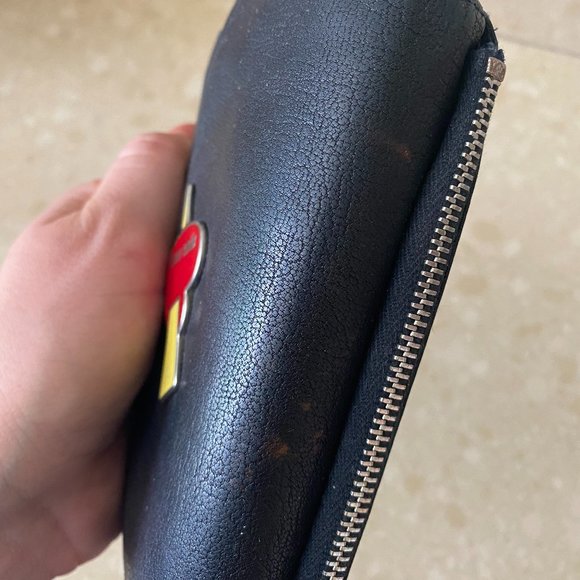 Miu Miu Heart Charm Navy Leather Trifold Wallet - Picture 7 of 8